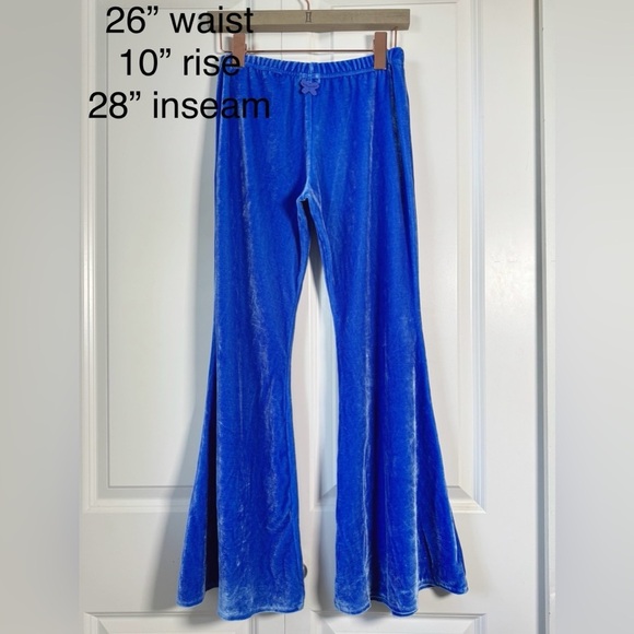 Y2K Groovy Blue Velvet Bell Bottoms - Picture 7 of 7